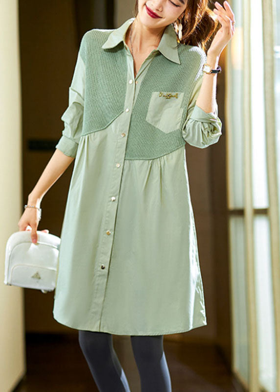 Novelty Mint Green Peter Pan Collar Knit Patchwork Button Shirts Long Sleeve Ada Fashion