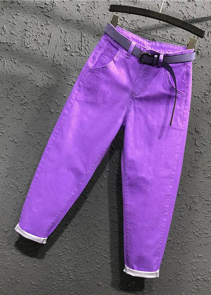 Novelty Purple Pockets Patchwork Sashes Crop Pants Fall Ada Fashion