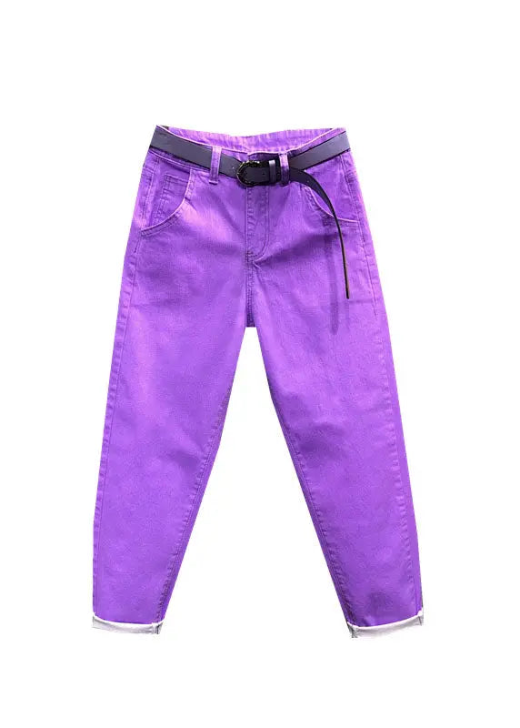 Novelty Purple Pockets Patchwork Sashes Crop Pants Fall Ada Fashion