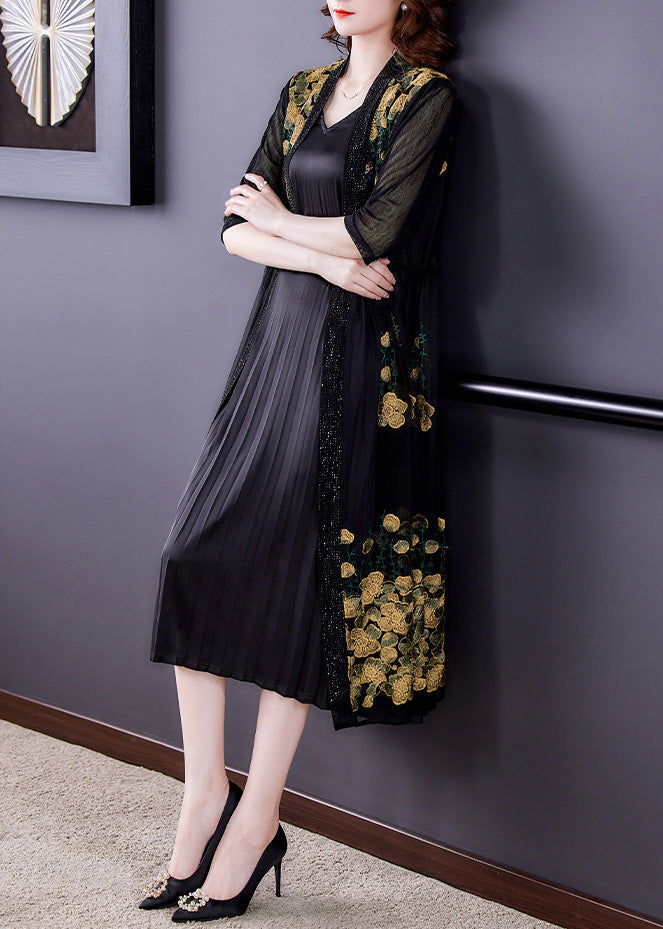 Novelty Yellow Embroideried Floral Tulle Maxi Sunscreen Cardigan Short Sleeve Ada Fashion
