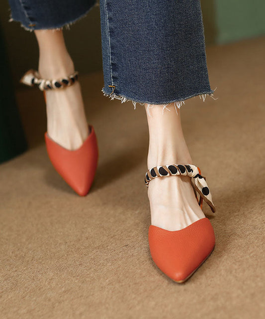 Orange Best Sandals For Walking Buckle Strap Splicing Chunky Pointed Toe Ada Fashion
