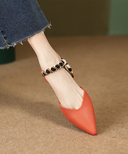 Orange Best Sandals For Walking Buckle Strap Splicing Chunky Pointed Toe Ada Fashion