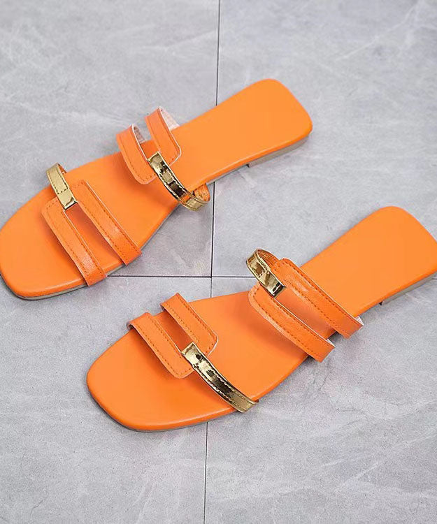 Orange Faux Leather Peep Toe Splicing Flats Slide Sandals LY4307 - fabuloryshop