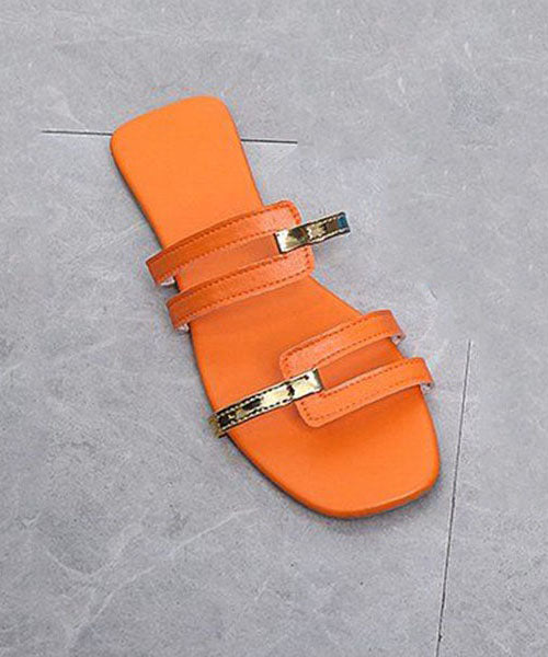 Orange Faux Leather Peep Toe Splicing Flats Slide Sandals LY4307 - fabuloryshop