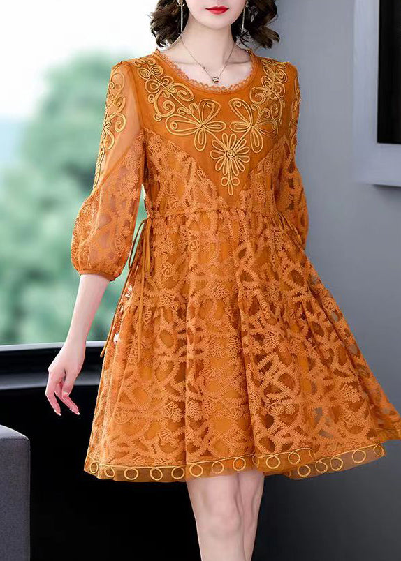 Orange Lace Holiday Dresses Cinched Exra Large Hem Summer LY3715 - fabuloryshop