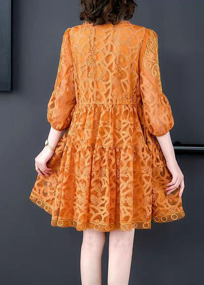 Orange Lace Holiday Dresses Cinched Exra Large Hem Summer LY3715 - fabuloryshop