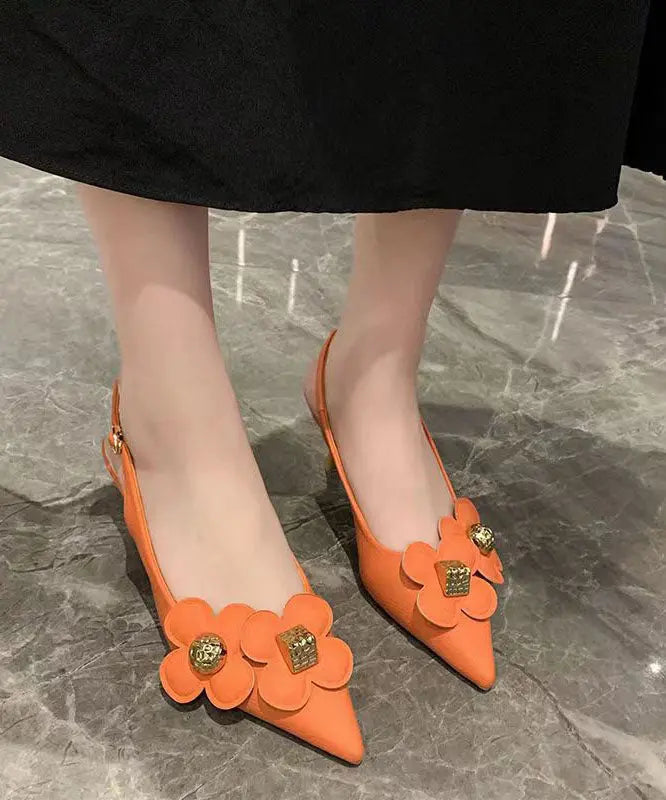 Orange Pointed Toe Floral Sequined Splicing Stiletto Sandals Ada Fashion