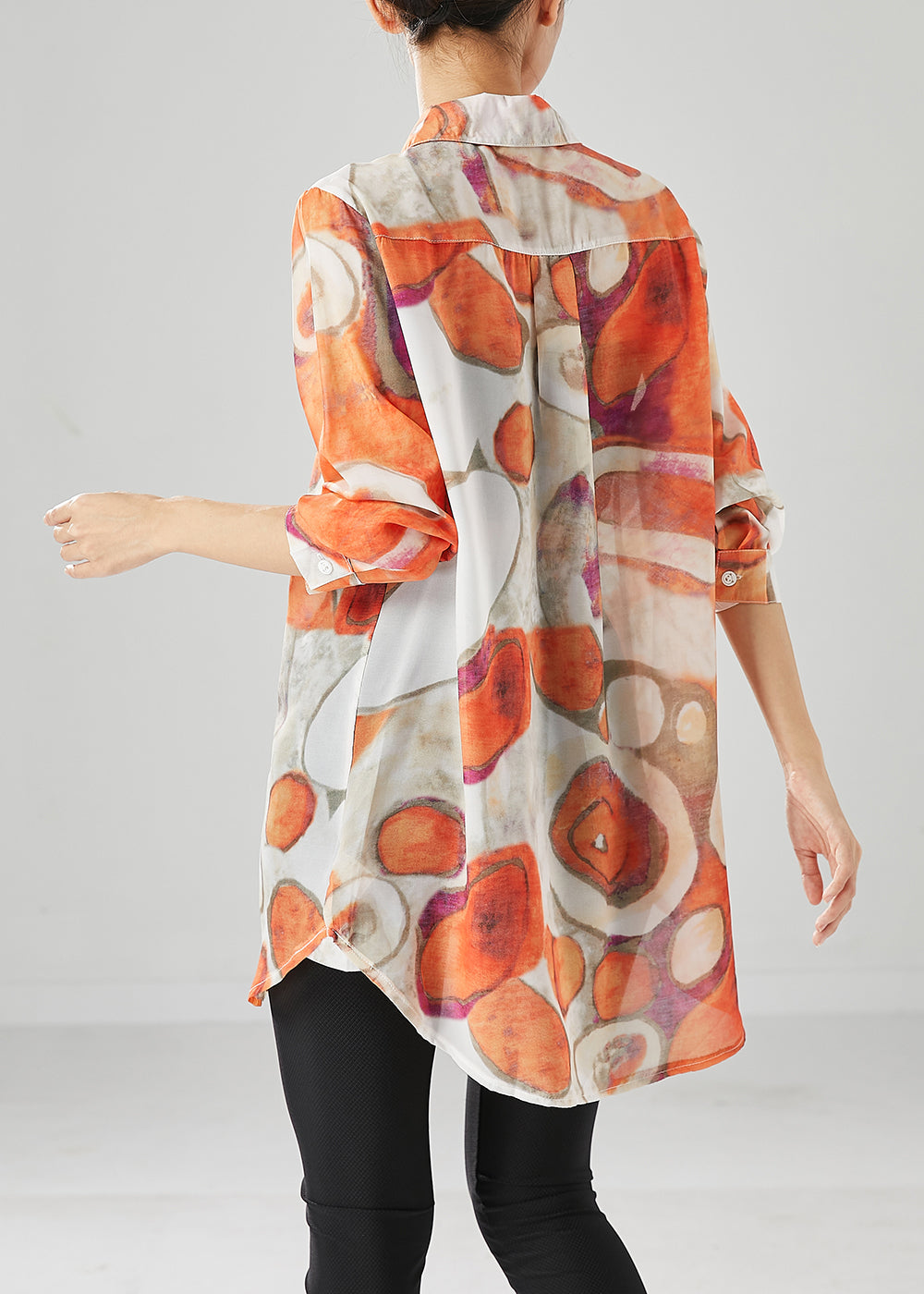 Orange Print Cotton Shirt Top Peter Pan Collar Fall Ada Fashion