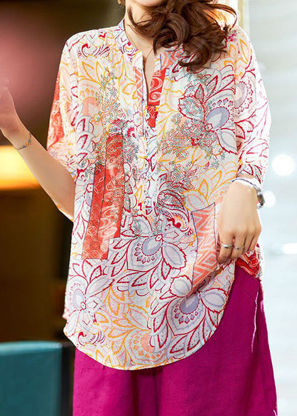 Orange Print Patchwork Chiffon Top O Neck Half Sleeve LY3805 - fabuloryshop