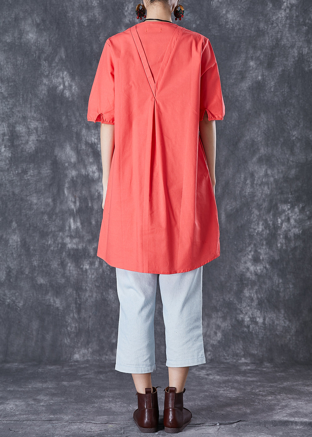 Orange Red Linen Mid Dresses Embroideried Summer TD1010 - fabuloryshop