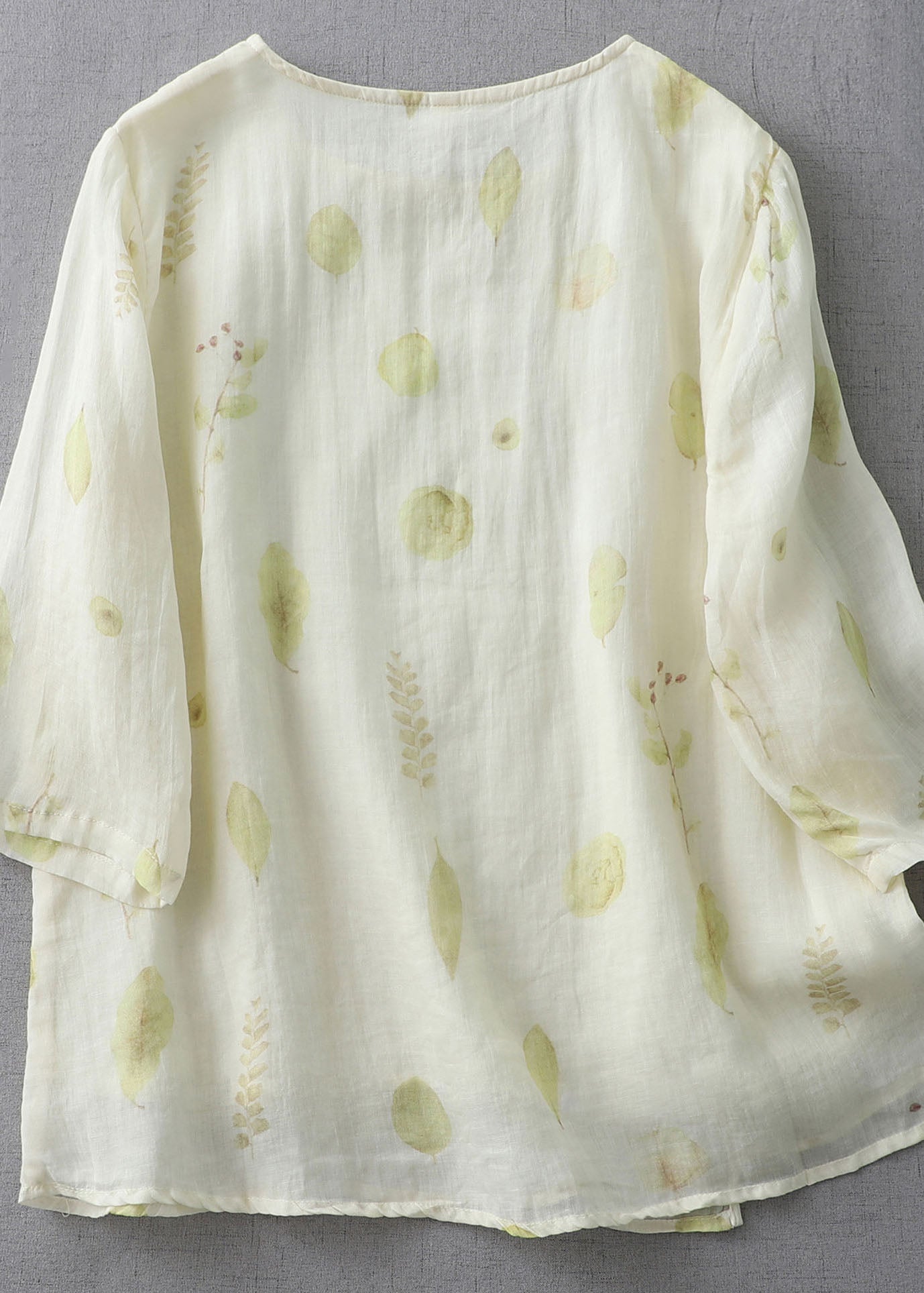 Organic Beige Embroideried Patchwork Linen T Shirt Top Summer LY3985 - fabuloryshop