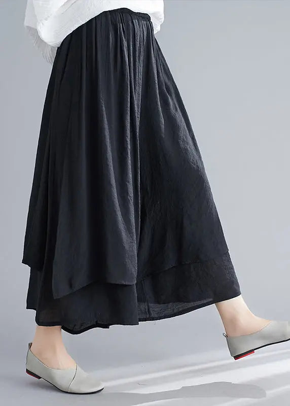 Organic Black Asymmetrical Design Linen Pants Skirt Summer Ada Fashion