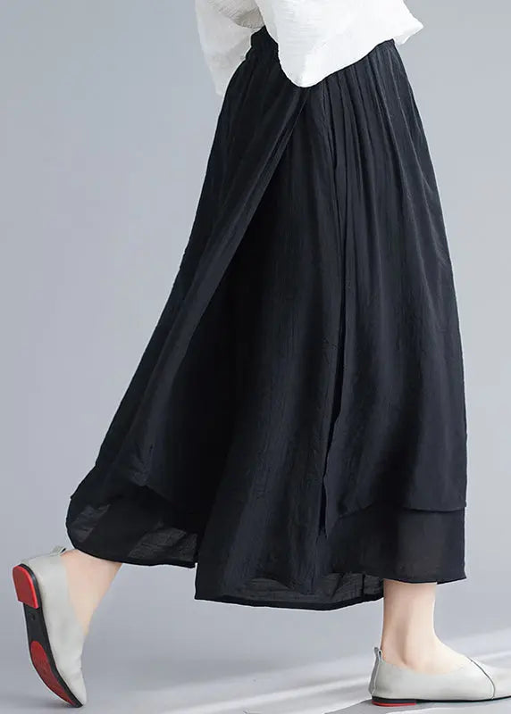 Organic Black Asymmetrical Design Linen Pants Skirt Summer Ada Fashion