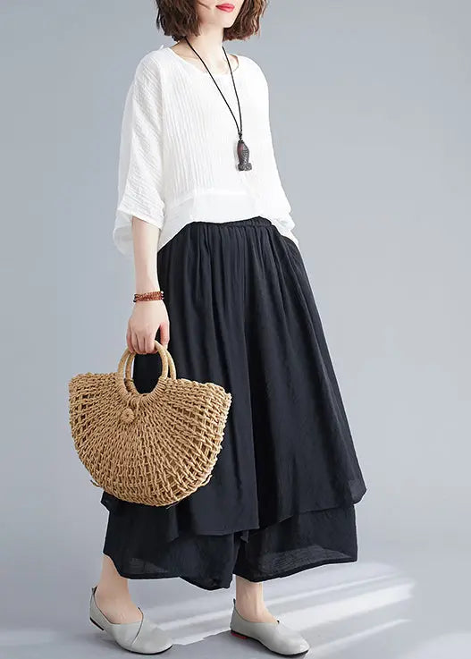 Organic Black Asymmetrical Design Linen Pants Skirt Summer Ada Fashion