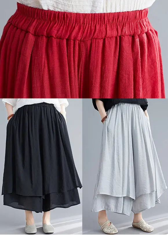 Organic Black Asymmetrical Design Linen Pants Skirt Summer Ada Fashion