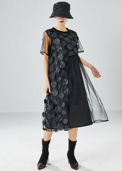 Organic Black Asymmetrical Patchwork Tulle Dresses Summer LY6150 - fabuloryshop