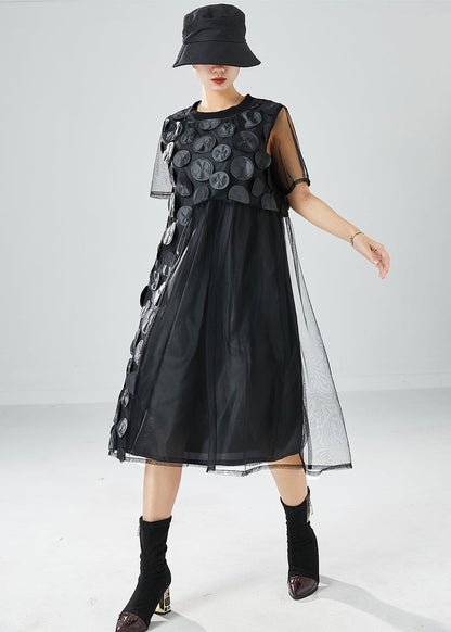 Organic Black Asymmetrical Patchwork Tulle Dresses Summer LY6150 - fabuloryshop