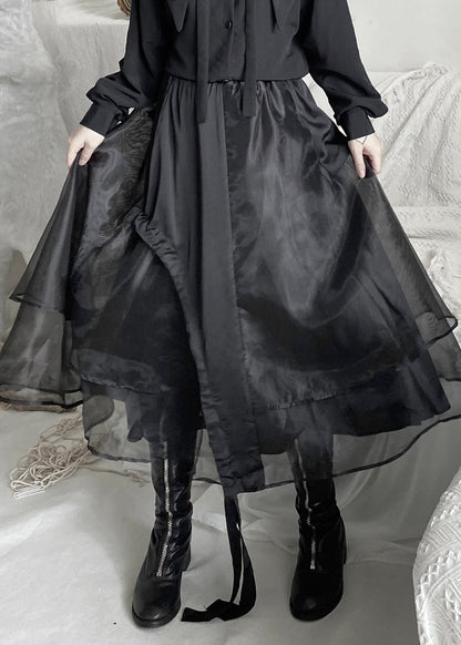 Organic Black Elastic Waist Layered Organza Maxi Skirt Ada Fashion