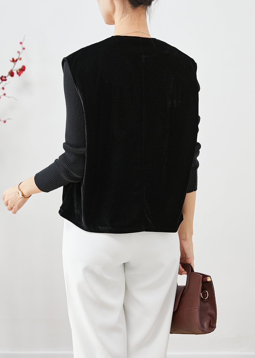 Organic Black Tasseled Chinese Button Silk Velour Vest Fall Ada Fashion