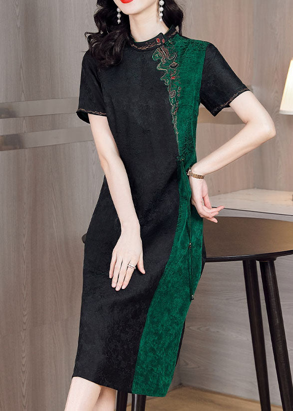 Organic Black Tasseled Embroideried Patchwork Silk Dress Summer LC0264 - fabuloryshop