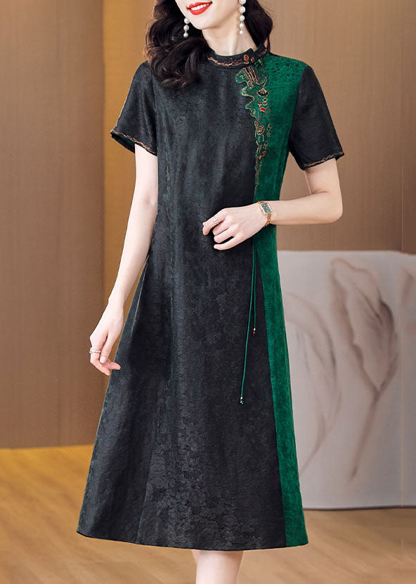 Organic Black Tasseled Embroideried Patchwork Silk Dress Summer LC0264 - fabuloryshop