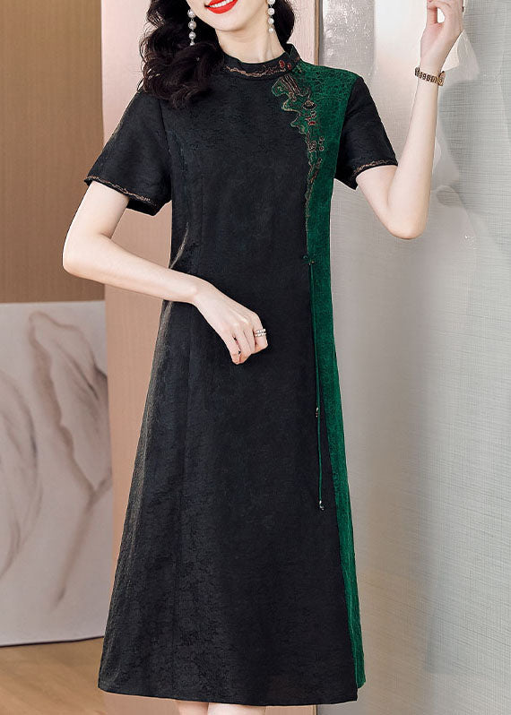 Organic Black Tasseled Embroideried Patchwork Silk Dress Summer LC0264 - fabuloryshop