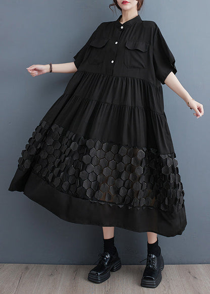 Organic Black Wrinkled Patchwork Solid Vacation Long Dresses Summer LY4916 - fabuloryshop