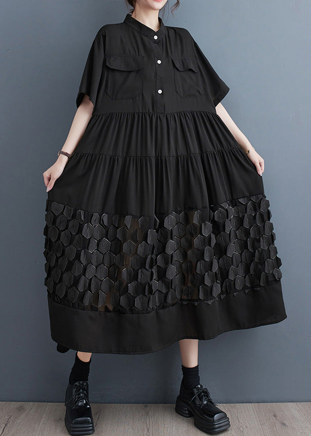 Organic Black Wrinkled Patchwork Solid Vacation Long Dresses Summer LY4916 - fabuloryshop