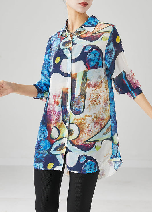 Organic Blue Oversized Tie Dye Cotton Tops Fall Ada Fashion