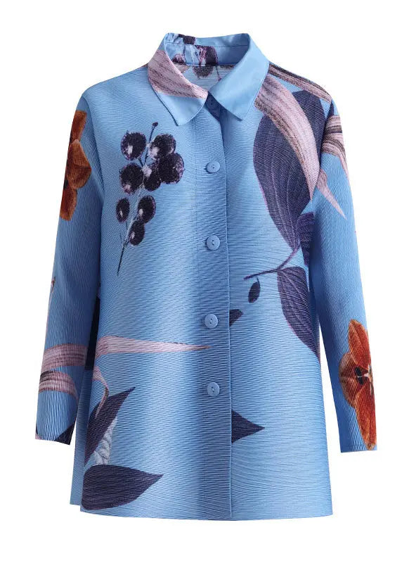 Organic Blue Peter Pan Collar Print Shirt Fall Ada Fashion