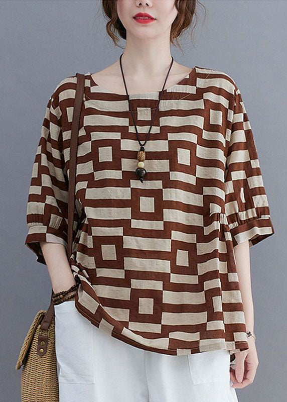 Organic Coffee O-Neck Print Patchwork Cotton T Shirt Summer LY4031 - fabuloryshop