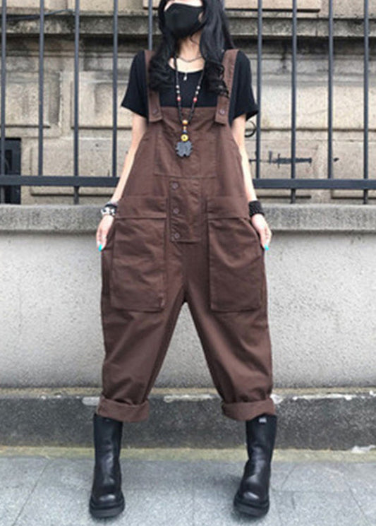 Organic Coffee Solid Overalls Jumpsuit Summer TY1001