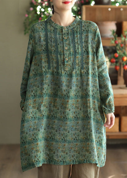 Organic Coffee Stand Collar Print Button Top Spring LY2858 - fabuloryshop