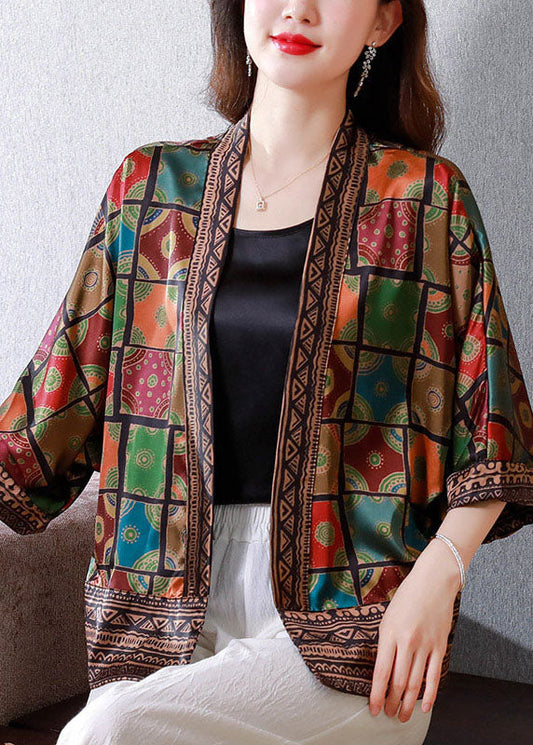 Organic Colorblock Patchwork Plaid Silk Cardigan Summer LY5916 - fabuloryshop