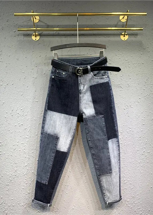 Organic Colorblock Pockets Patchwork Denim Pants Fall Ada Fashion