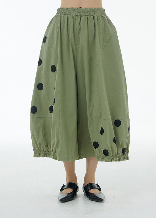 Organic Green Dot Print Cotton Crop Pants Summer LY1192 - fabuloryshop