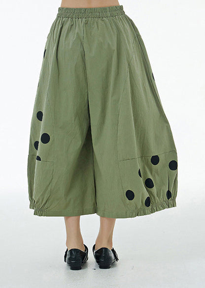 Organic Green Dot Print Cotton Crop Pants Summer LY1192 - fabuloryshop