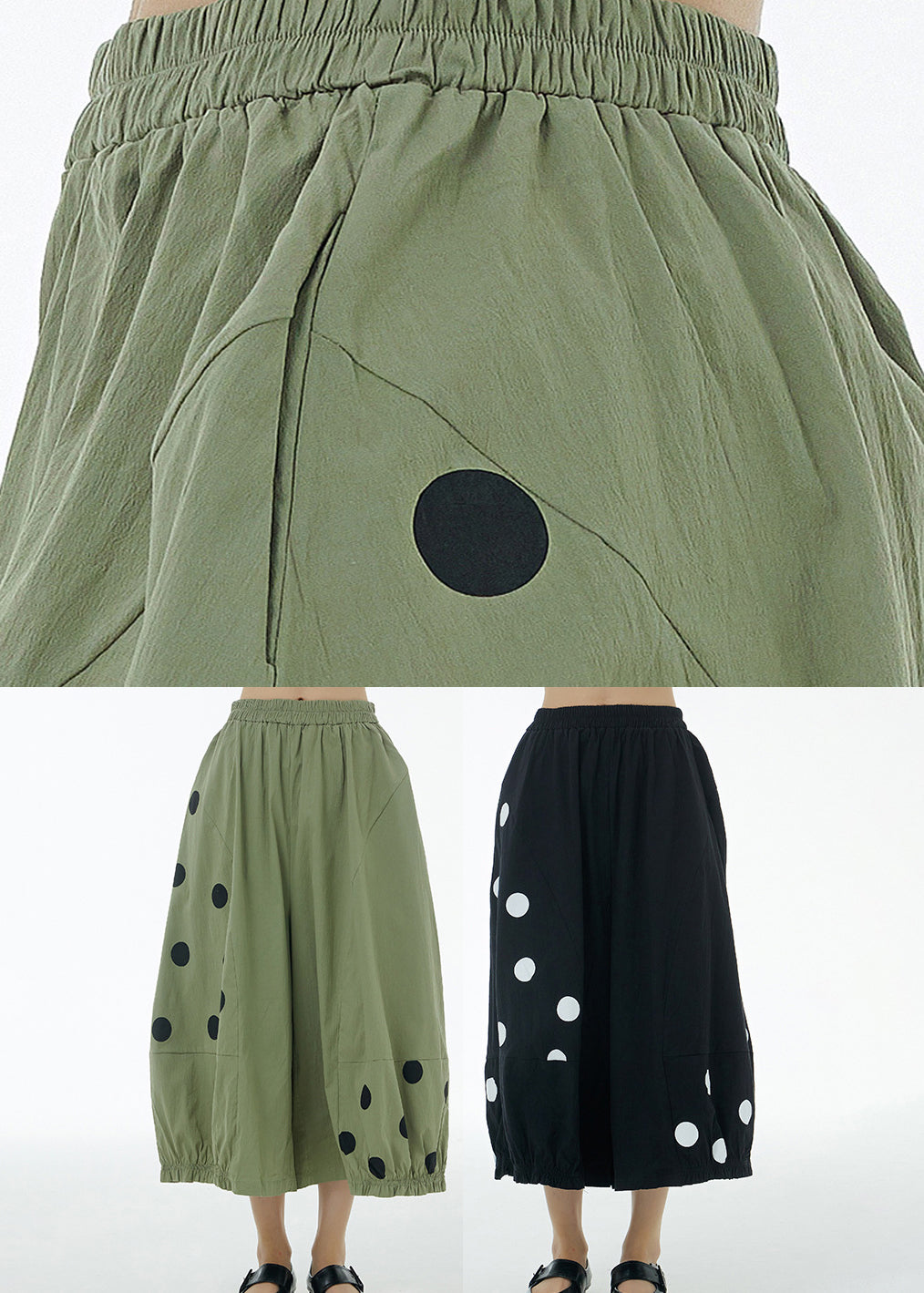 Organic Green Dot Print Cotton Crop Pants Summer LY1192 - fabuloryshop