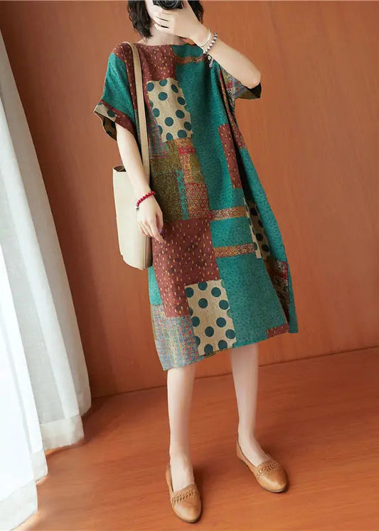 Organic Green Oversized Print Cotton Robe Dresses Summer Ada Fashion