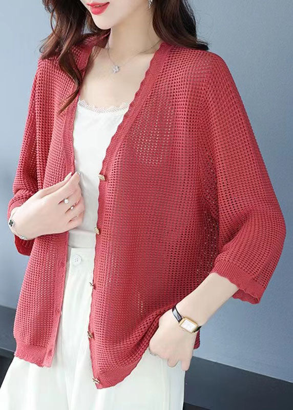 Organic Green V Neck Hollow Out Patchwork Knit Cardigan Summer Ada Fashion