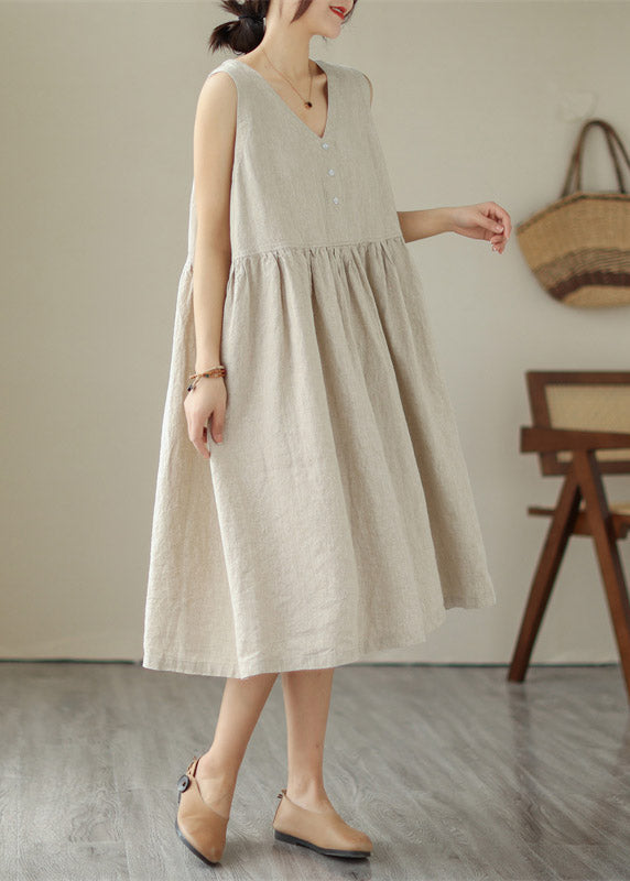 Organic Green V Neck Patchwork Wrinkled Solid Cotton Long Dress Summer LY4436 - fabuloryshop