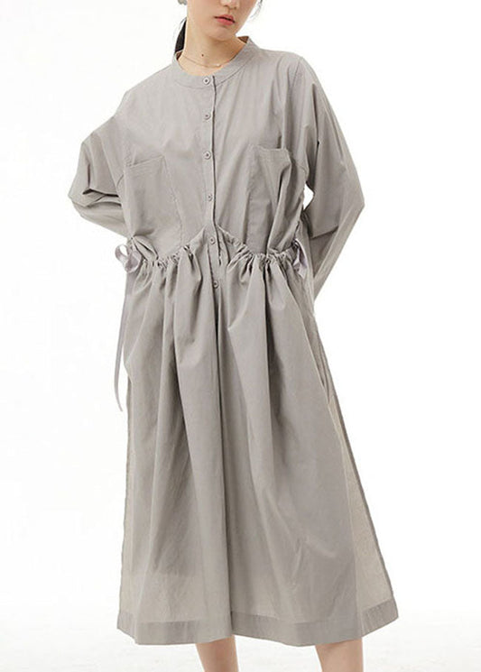Organic Grey Pockets Wrinkled Patchwork Cotton  Dress Spring LY1170 - fabuloryshop