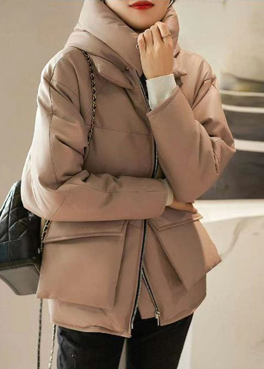 Organic Khaki Hooded Pockets Patchwork Sheepskin Duck Down Puffers Jackets Winter Ada Fashion