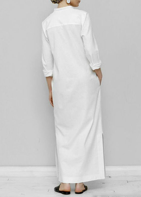 Organic Khaki V Neck Pockets Patchwork Cotton Dress Spring LC0440 - fabuloryshop