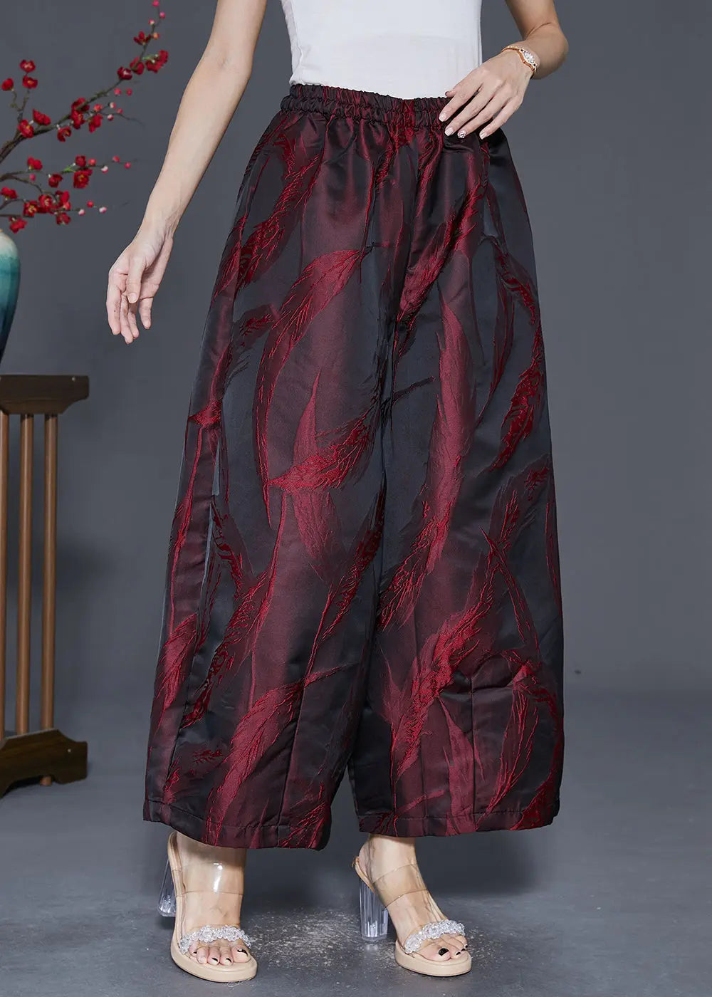 Organic Mulberry Feather Jacquard Pockets Silk Wide Leg Pants Fall Ada Fashion