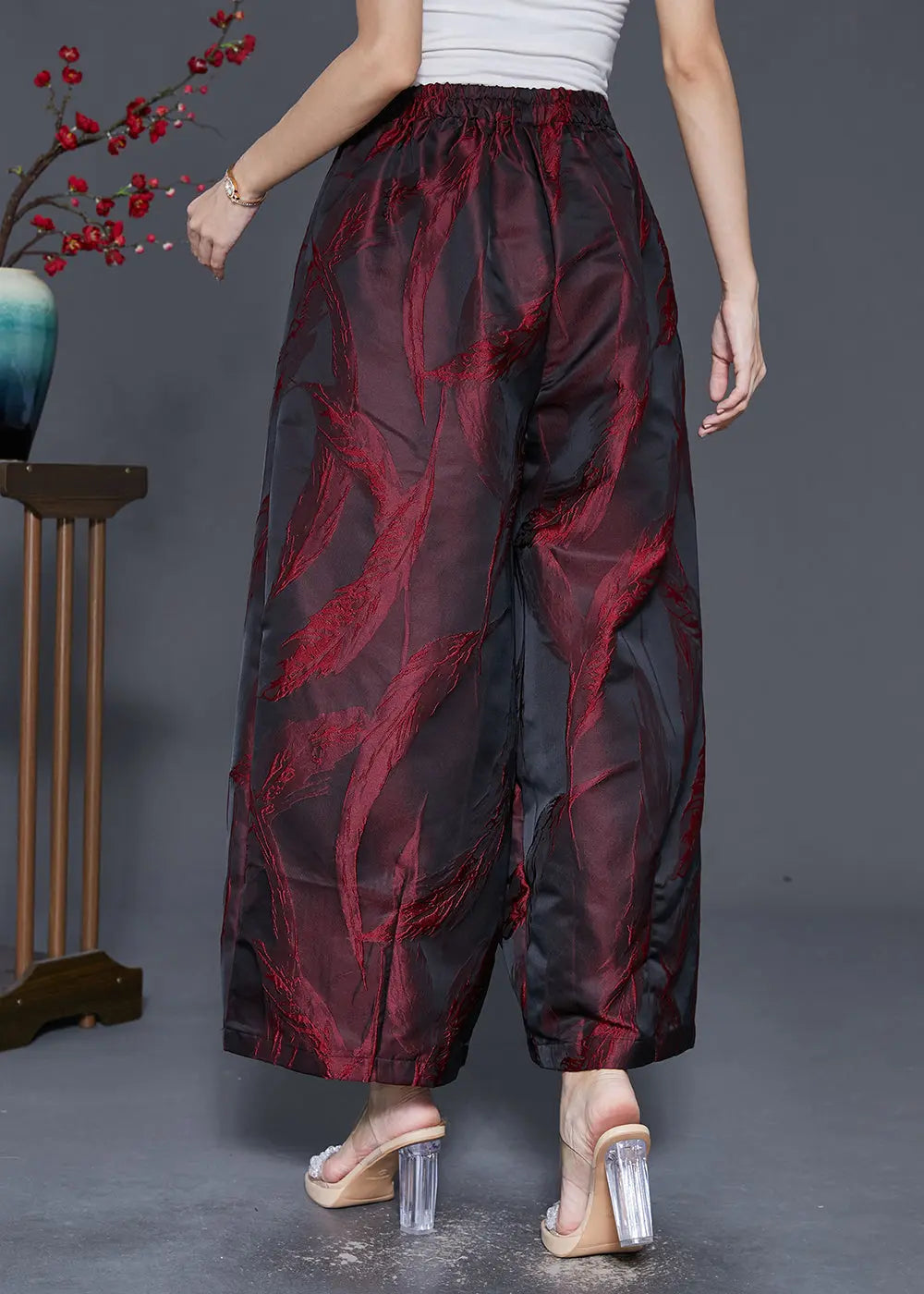 Organic Mulberry Feather Jacquard Pockets Silk Wide Leg Pants Fall Ada Fashion