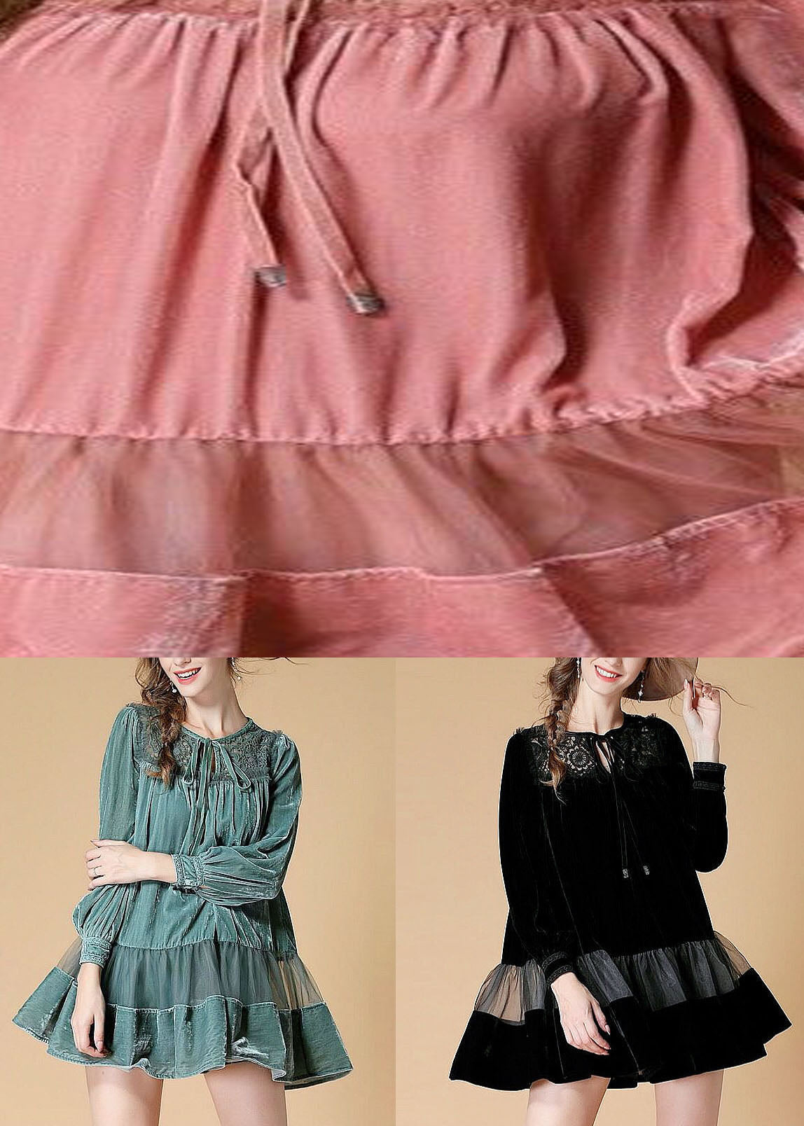 Organic Pink O Neck Patchwork Velour Dress Spring LY0010 - fabuloryshop