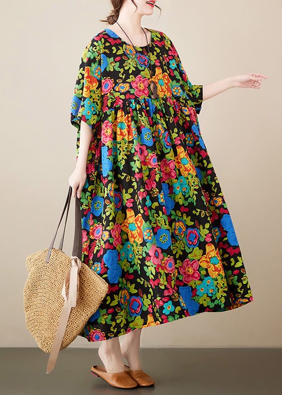 Organic Print Patchwork Cozy Long Dresses Summer Ada Fashion