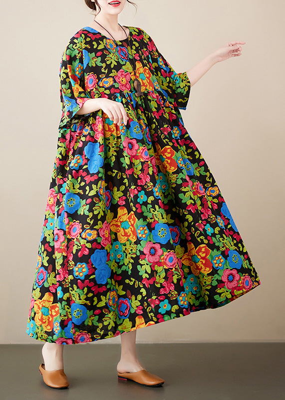 Organic Print Patchwork Cozy Long Dresses Summer Ada Fashion