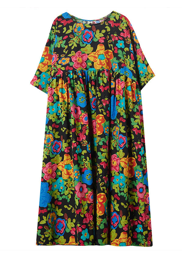 Organic Print Patchwork Cozy Long Dresses Summer Ada Fashion